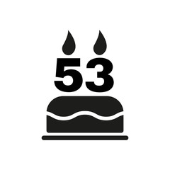 The birthday cake with candles in the form of number 53 icon. Birthday symbol. Flat