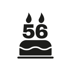 The birthday cake with candles in the form of number 56 icon. Birthday symbol. Flat