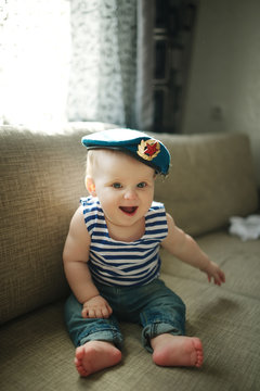 Little Boy In Blue Beret Portrait