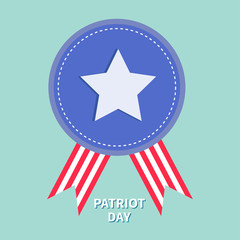 Blue badge with ribbons Award icon Star and strip Patriot day Flat design