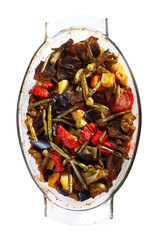Casserole with eggplants, potatoes and zucchini