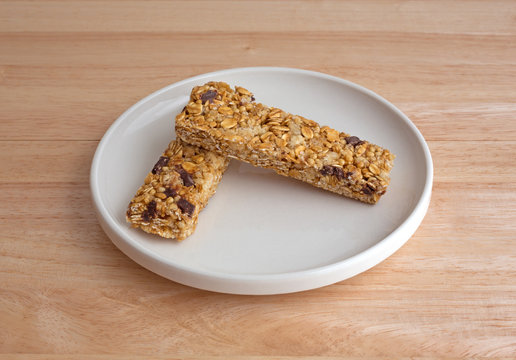 Chocolate Chip Granola Bars On A Plate