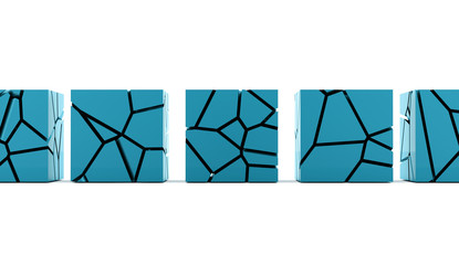 Cracked blue cube.