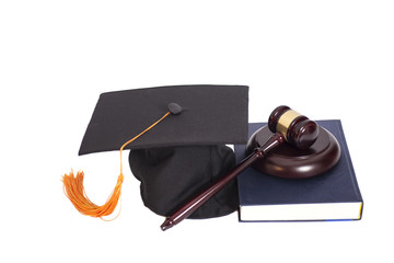 Graduation Hat with Judge gavel and book