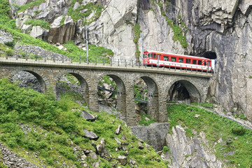 The Devil's bridge with train, Switzerland