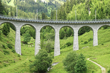 Fototapeta na wymiar Mountain train Viaduct in the Swiss Alps.