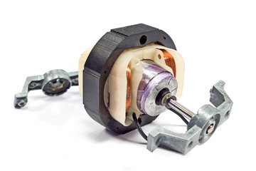 Electric copper coil motor isolated on white