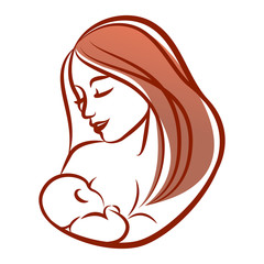 Mother with her baby, outline vector silhouette.