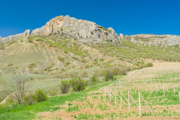 Foot of Taraktash range in Crimean mountains at early spring season