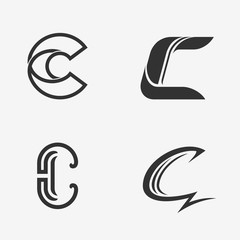 The set of letter C sign, logo, icon design template elements. One color. Vector illustration.