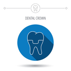 Dental crown icon. Tooth prosthesis sign.