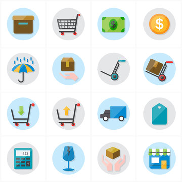 Flat Icons For Business Icons and Ecommerce Icons Vector Illustration