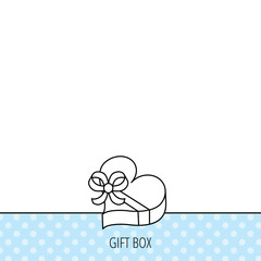 Love gift box icon. Heart with bow sign.