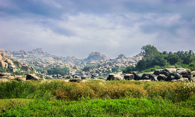 Beautiful view of rocky landscape, Hampi, India.