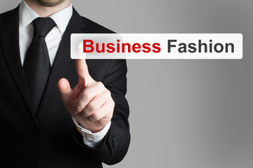 businessman pushing touchscreen button business fashion