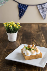 Cake with cream and mint