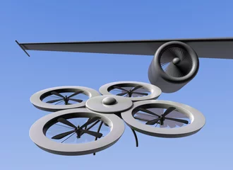 Fotobehang Drone botsing met vliegtuig © emieldelange