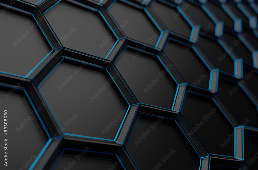 Poster abstract 3d rendering of surface with hexagons.