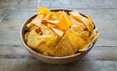 Cheese nachos in the bowl