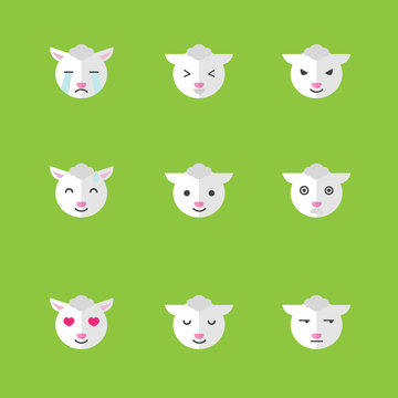 Vector flat sheep emotions icon set