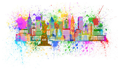 Fototapeta premium New York Skyline Paint Splatter Illustration