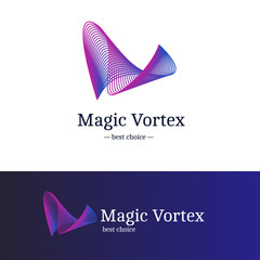 Vector gradient vortex logo. Blue and violet abstract wave