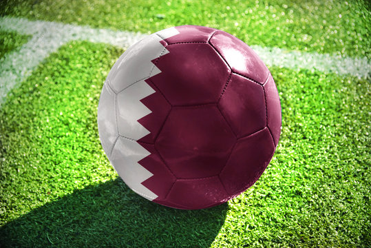 Football Ball With The National Flag Of Qatar