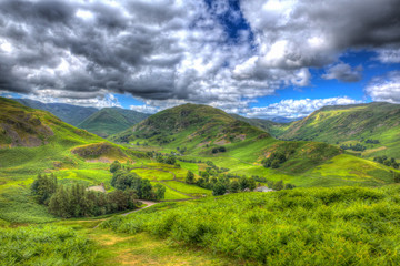 Mountains and valleys English countryside scene Lake District Martindale Valley