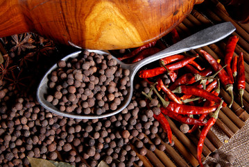 Black pepper and  red chilie peppers