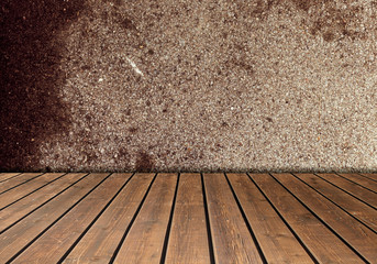 Bretterboden mit Steinwand