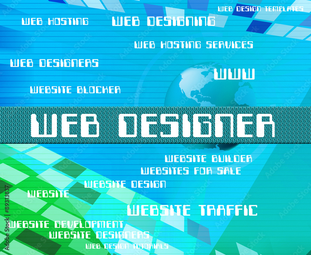 Poster web designer indicates net words and www