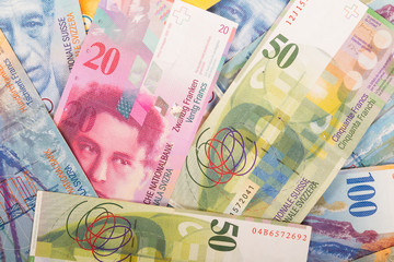 100, 50, 20, and 10 CHF Swiss banknotes