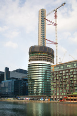 LONDON, UK - May 21, 2015: One of the tallest apartment buildings in London in construction...