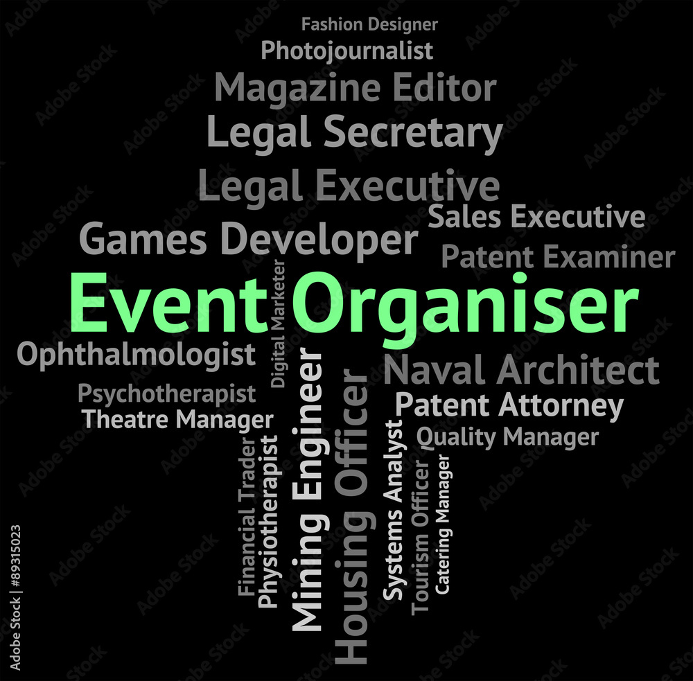 Poster event organiser shows functions work and hiring