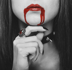 Beautiful vampire young woman - obrazy, fototapety, plakaty