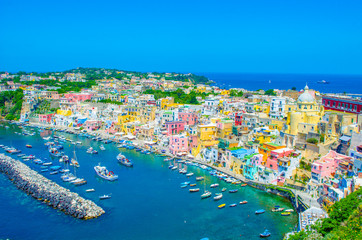 italian island procida is famous for its colorful marina, tiny narrow streets and many beaches...
