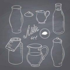 Set of hand drawn dairy farm objects. Milk goods clip art. Chalk - 89315690