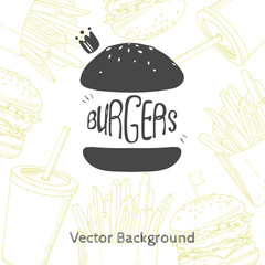 Fast food background with hand drawn burger