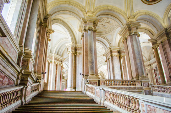 View over interior of Palazzo Reale in Caserta on June 1, 2014. It was the largest palace erected in Europe during the 18th century.