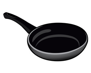 Black isolated Teflon pan for kitchen on a white background