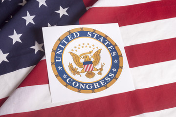 The United States Capitol with USA flag