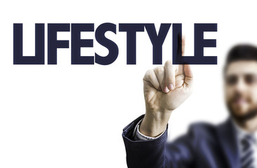 Business man pointing the text: Lifestyle