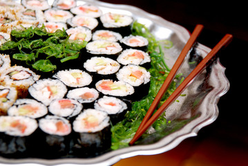 Sushi with salmon and shrimp