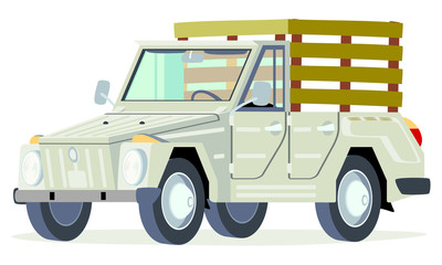 Caricatura 181 type pick up blanco vista frontal y lateral