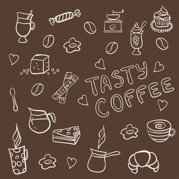 Vector set of tasty coffee hand drawn doodles © wedphoto