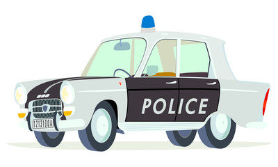 Caricatura Peugeot 404 policia francesa blanco y negro vista frontal y lateral