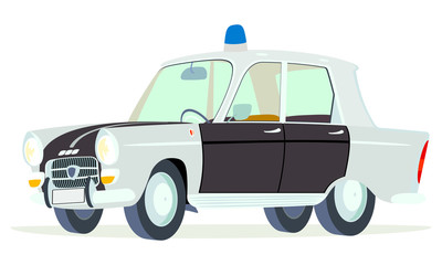 Fototapeta premium Caricatura Peugeot 404 policia francesa blanco y negro vista frontal y lateral