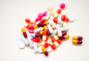 diferent Tablets pills capsule heap mix therapy drugs doctor flu