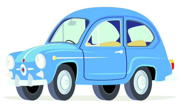 Caricatura Fiat Seat 600 azul vista frontal y lateral