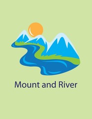 Mount and River, art vector emblem-logo design